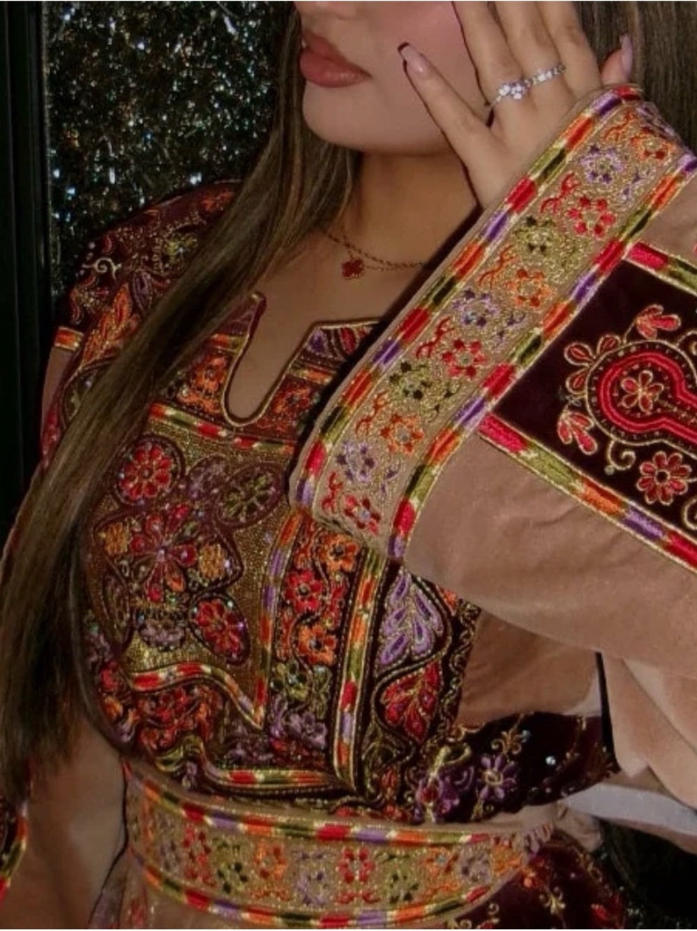 Embroidered Velvet Tunic Dress in Multicolor